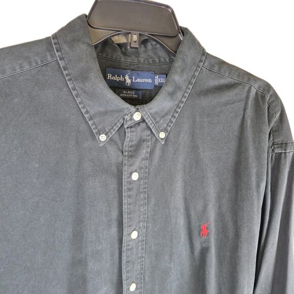 Vtg Polo Ralph Lauren Blake XXL Black Long Sleeve Shirt Red Pony Cotton - Picture 2 of 5